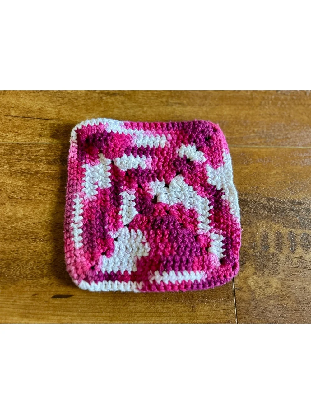 Handmade Crochet Pink and White Square Coaster